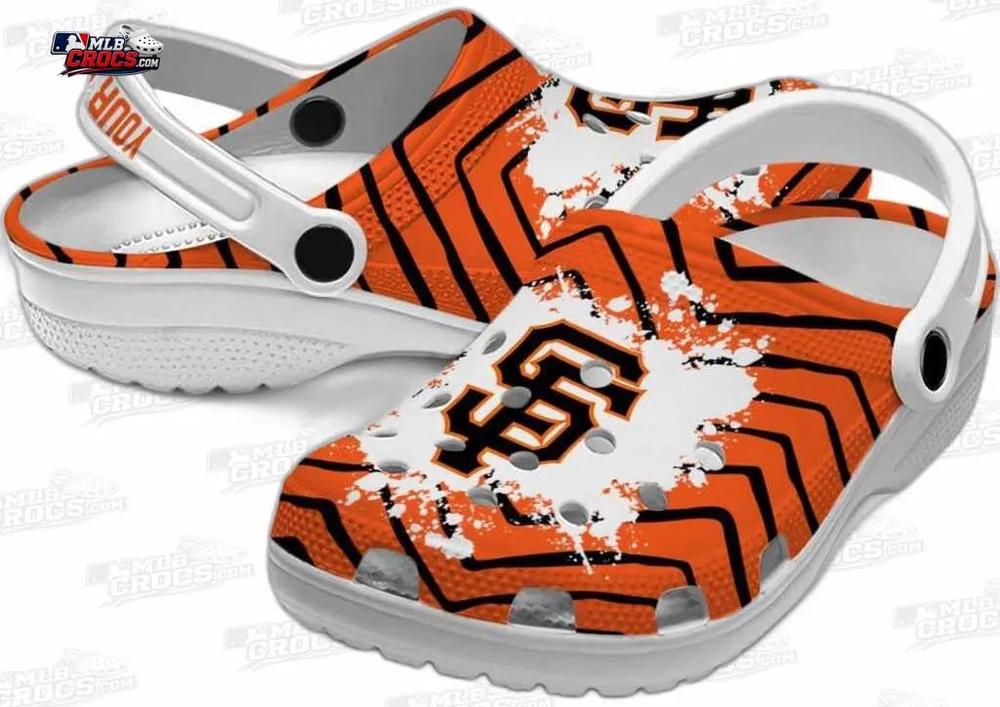 San Francisco Giants Orange Black SF Paint Burst Crocs – Custom Name Baseball Clogs San Francisco Giants Orange Black SF Paint Burst Crocs – Custom Name Baseball Clogs