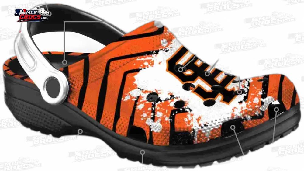 San Francisco Giants Orange Black SF Paint Burst Crocs – Custom Name Baseball Clogs San Francisco Giants Orange Black SF Paint Burst Crocs – Custom Name Baseball Clogs