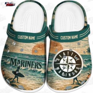Seattle Mariners Tropical Sunset Wave Crocs – Custom Name Baseball Clogs