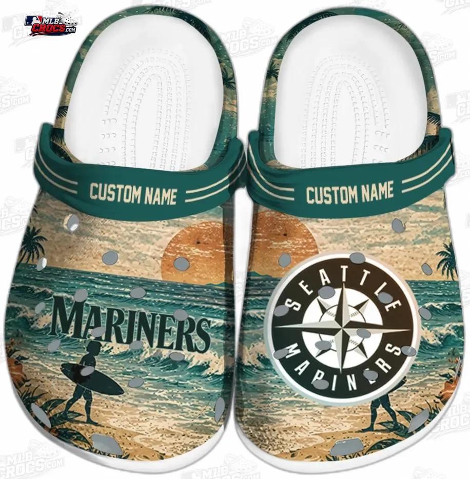 Seattle Mariners Tropical Sunset Wave Crocs – Custom Name Baseball Clogs Seattle Mariners Tropical Sunset Wave Crocs – Custom Name Baseball Clogs