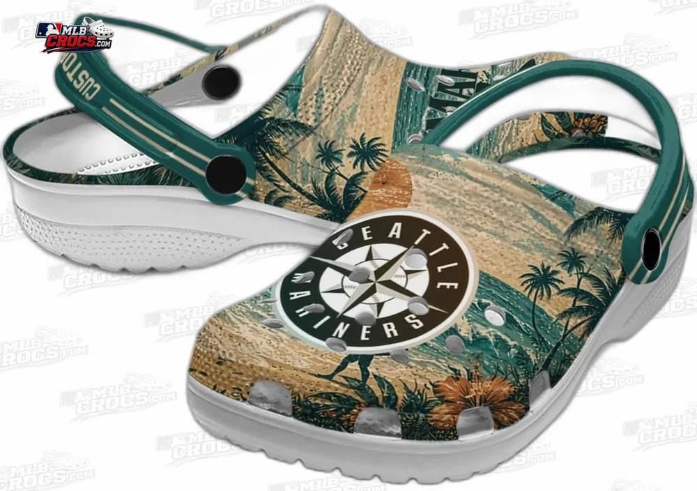 Seattle Mariners Tropical Sunset Wave Crocs – Custom Name Baseball Clogs Seattle Mariners Tropical Sunset Wave Crocs – Custom Name Baseball Clogs