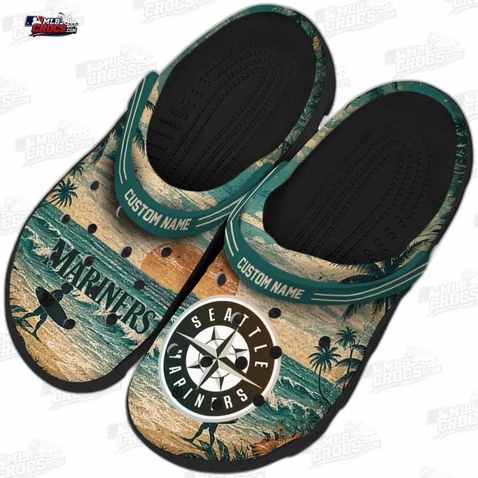 Seattle Mariners Tropical Sunset Wave Crocs – Custom Name Baseball Clogs Seattle Mariners Tropical Sunset Wave Crocs – Custom Name Baseball Clogs