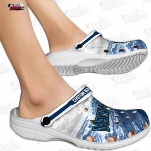Seattle Mariners MLB Crocs Clogs - Wave Swirl Navy Blue White Baseball Fan Footwear 1