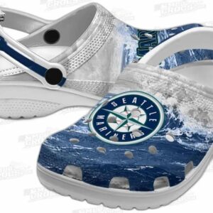 Seattle Mariners MLB Crocs Clogs - Wave Swirl Navy Blue White Baseball Fan Footwear 2