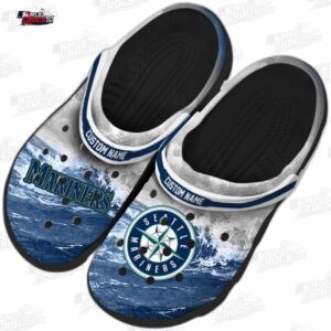Seattle Mariners MLB Crocs Clogs - Wave Swirl Navy Blue White Baseball Fan Footwear 3