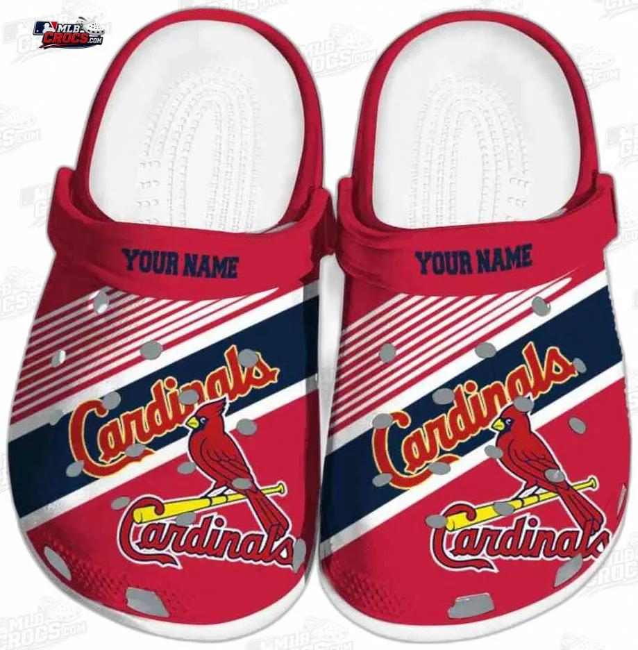 St. Louis Cardinals Diagonal Stripe Custom Name Crocs – Red Navy Baseball Clogs St. Louis Cardinals Diagonal Stripe Custom Name Crocs – Red Navy Baseball Clogs