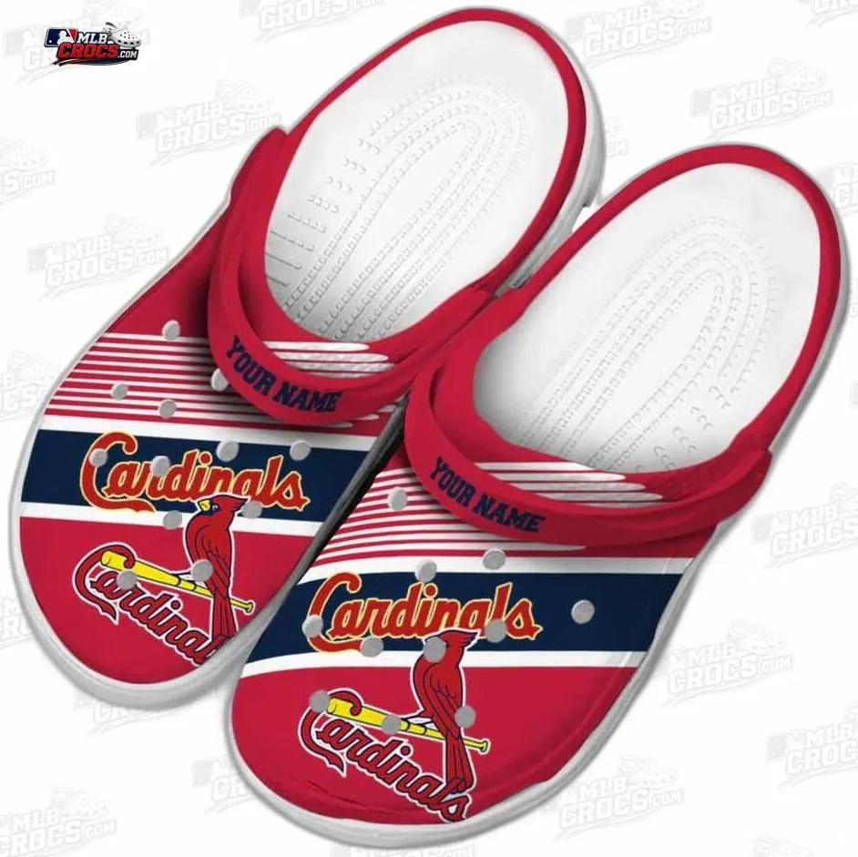 St. Louis Cardinals Diagonal Stripe Custom Name Crocs – Red Navy Baseball Clogs St. Louis Cardinals Diagonal Stripe Custom Name Crocs – Red Navy Baseball Clogs