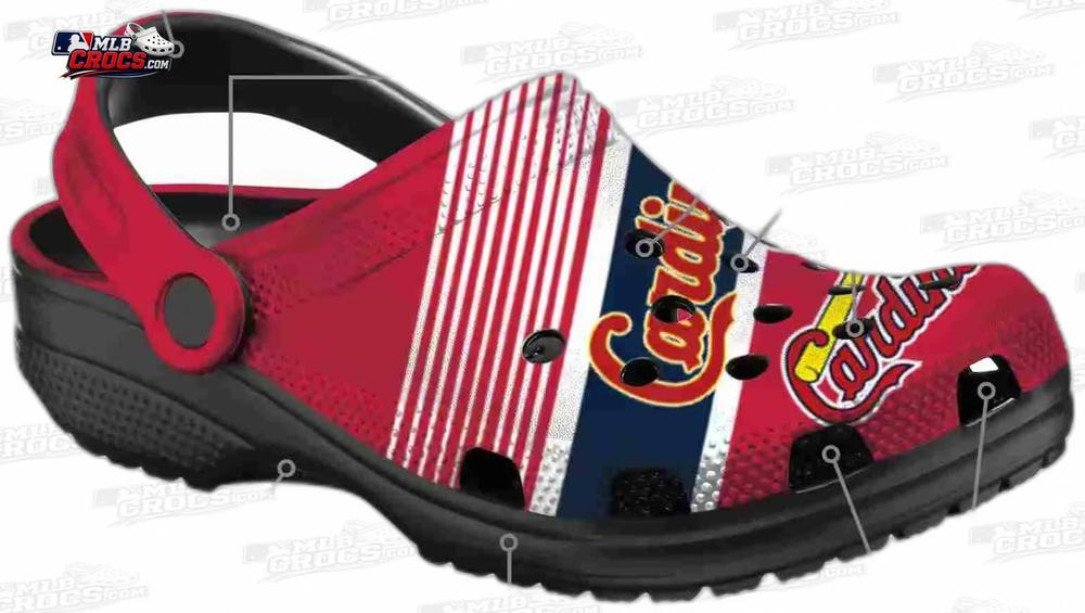 St. Louis Cardinals Diagonal Stripe Custom Name Crocs – Red Navy Baseball Clogs St. Louis Cardinals Diagonal Stripe Custom Name Crocs – Red Navy Baseball Clogs