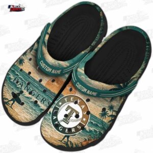 Texas Rangers MLB Crocs Clogs - Wave Scene Fir Green Baseball Fan Footwear 3