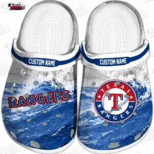 Texas Rangers Deep Blue Wave Crocs – Custom Name Baseball Clogs