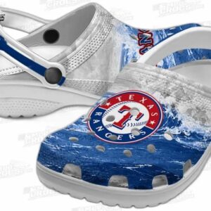 Texas Rangers MLB Crocs Clogs - Wave Swirl Blue White Baseball Fan Footwear 2