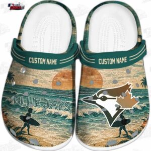 Toronto Blue Jays Tropical Sunset Wave Crocs – Custom Name Baseball Clogs