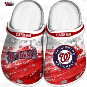 Washington Nationals Red Wave Swirl Crocs – Custom Name Baseball Clogs